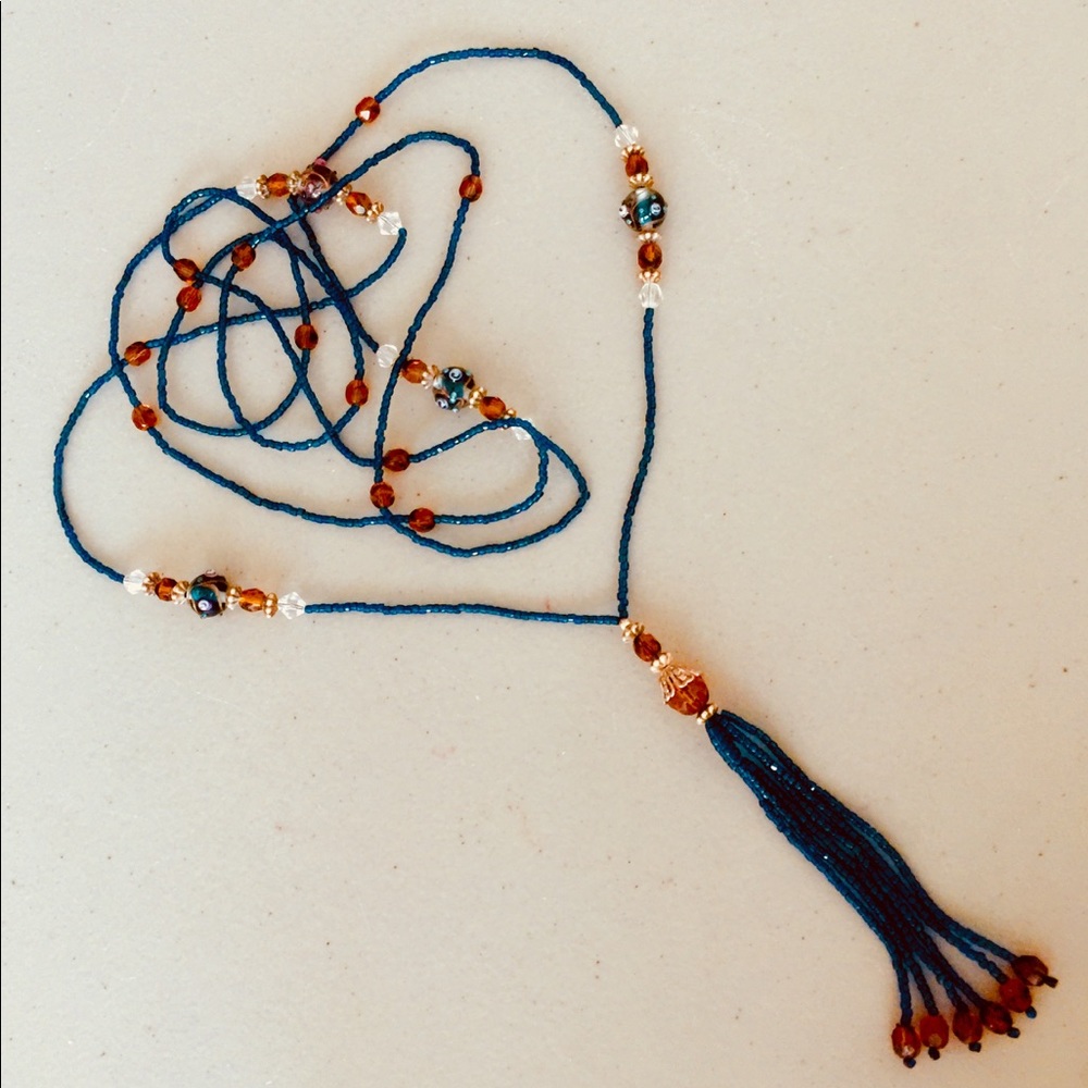 “Sapphire for Days” Artisan tassel Necklace